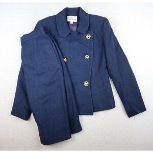 GEORGE SIMONTON - VINTAGE WOMEN'S BLUE DOUBLE-BREASTED SKIRT SUIT - SIZE 10